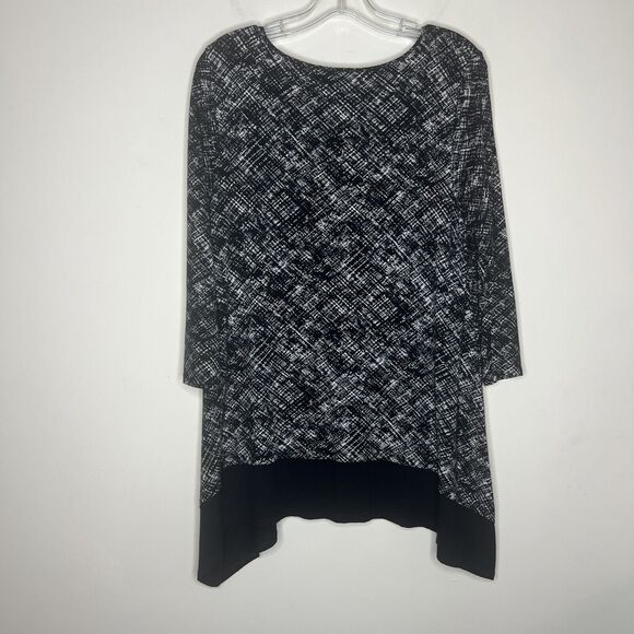 J Jill Women’s Abstract Printed Tunic Shirt Medium Asymmetrical Stretch Casual - Picture 2 of 8